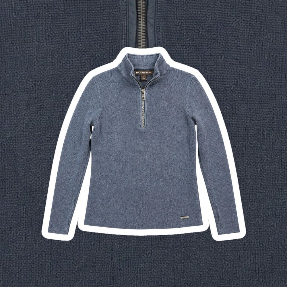 Women's Michael Kors Dark Blue Quarter Zip Knit Sweater Size Medium
